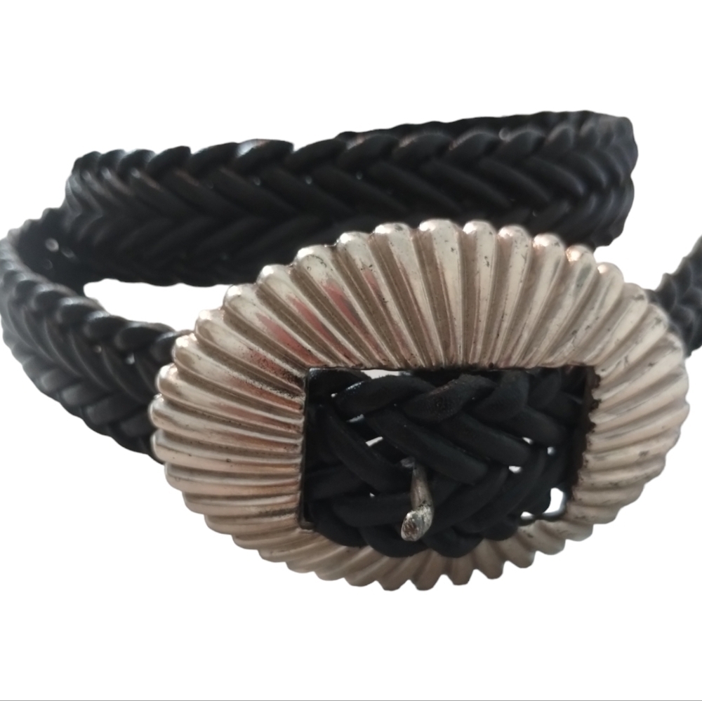 Vintage Woven Black Weaved Belt w/Silver Buckle Women's 28-30" Braided